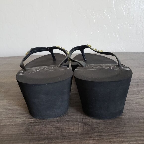 Disney Mickey Mouse Gem Flip Flop Wedge Sandals Black Sz Women's 10 Faux Leather - Picture 4 of 10